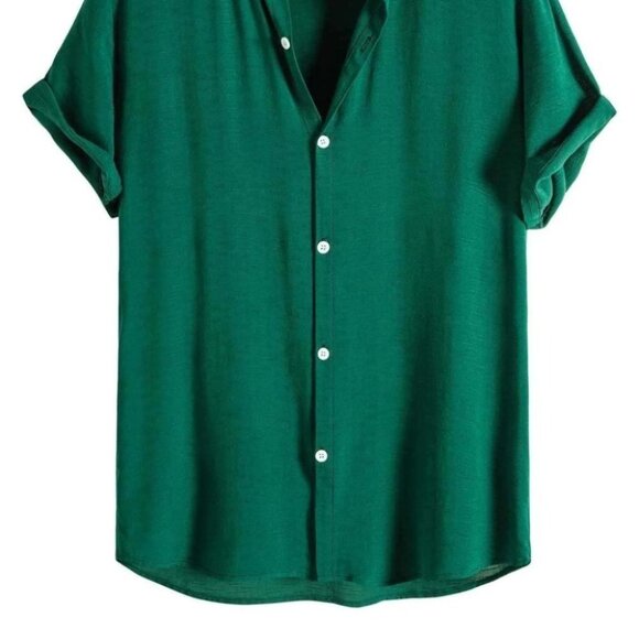 Casual Green Men's Collared Shirt - Picture 2 of 6